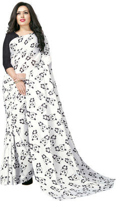 HARPITA Printed Bollywood Crepe Saree(White)