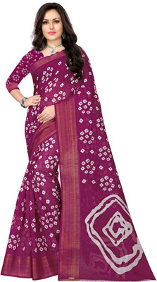 HARPITA Printed Bandhani Cotton Blend Saree(Purple)