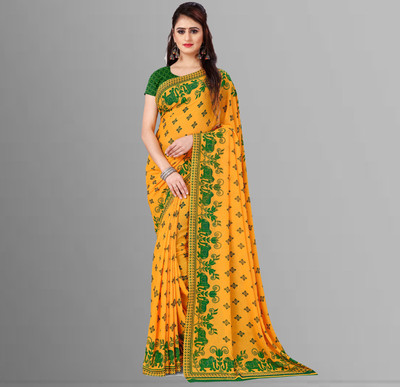 kashvi sarees Printed Bollywood Georgette Saree(Yellow)