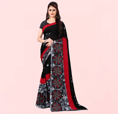 kashvi sarees Printed Daily Wear Georgette Saree(Black)