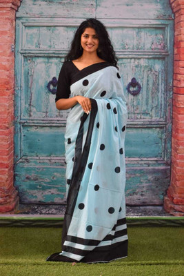 Pinkcity Trade World Printed Daily Wear Pure Cotton Saree(Light Blue)