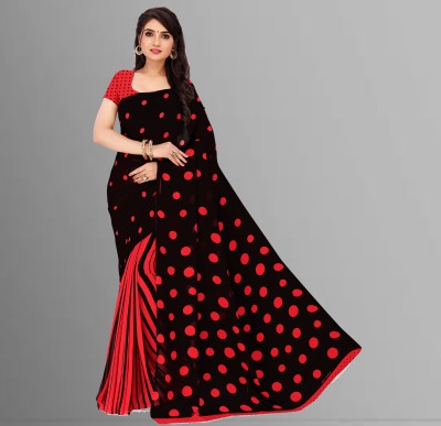 Anand Sarees Printed, Polka Print Bollywood Georgette Saree(Red, Black)