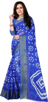 HARPITA Printed Bandhani Cotton Blend Saree(Blue)