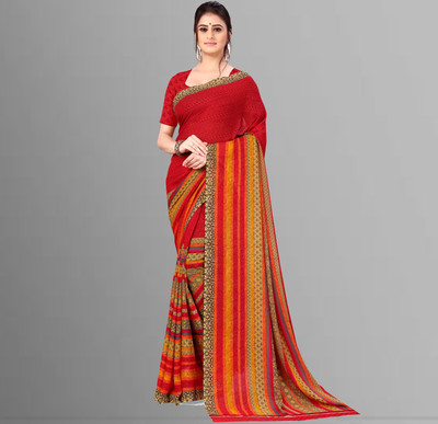 Anand Sarees Paisley, Striped, Floral Print Daily Wear Georgette Saree(Red)