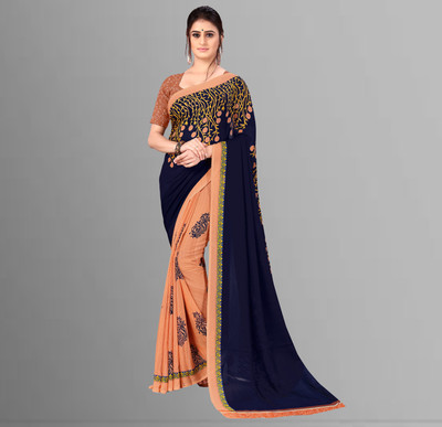 kashvi sarees Floral Print Daily Wear Georgette Saree(Dark Blue)