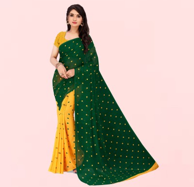 Anand Sarees Printed, Polka Print Bollywood Georgette Saree(Green)