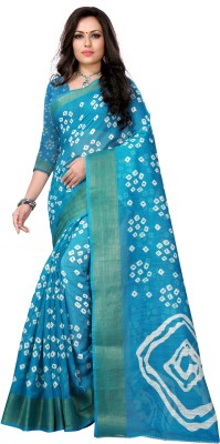 HARPITA Printed Bandhani Cotton Blend Saree(Light Blue)