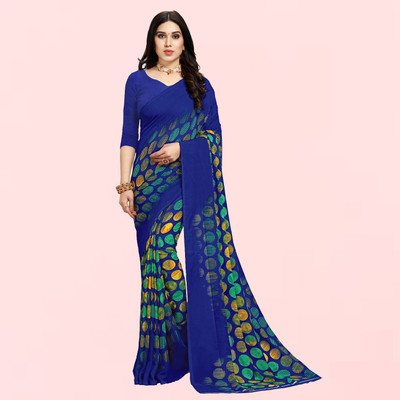 kashvi sarees Printed Daily Wear Georgette Saree(Blue)