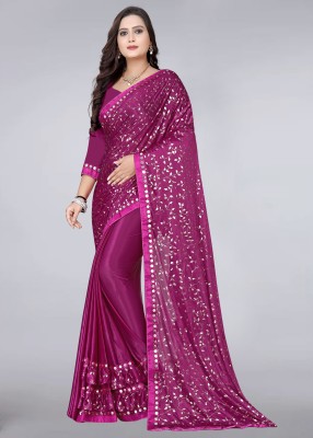 Dhami Embroidered Bollywood Lycra Blend Saree(Purple)