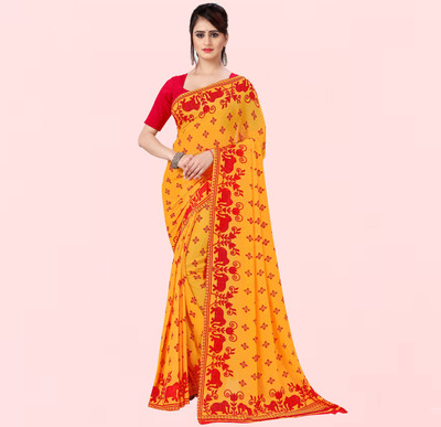 Anand Sarees Printed Bollywood Georgette Saree(Yellow)