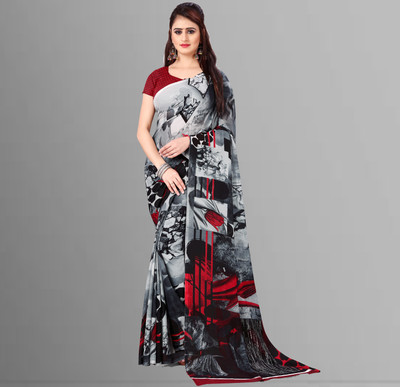 kashvi sarees Printed Daily Wear Georgette Saree(Grey)