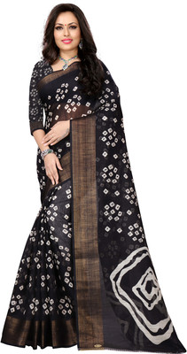 HARPITA Printed Bandhani Cotton Blend Saree(Black)