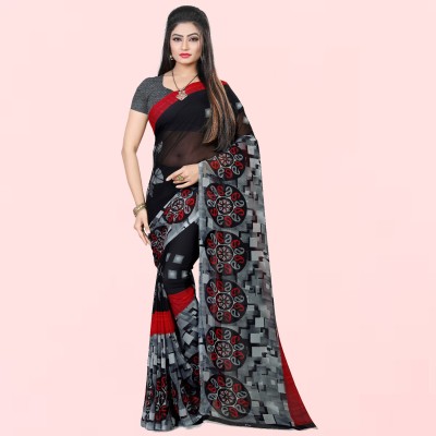 kashvi sarees Printed Daily Wear Georgette Saree(Black)