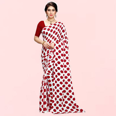 kashvi sarees Printed Daily Wear Georgette Saree(Red, White)