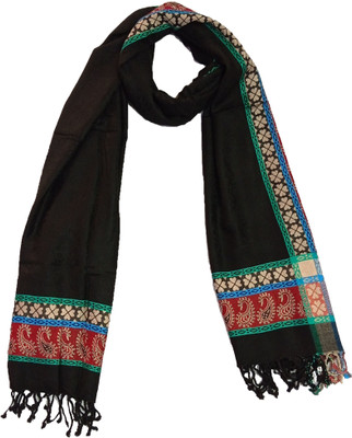 KAVIM Wool Self Design Women Shawl(Black)
