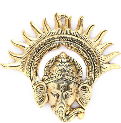 KridayKraft Metal Golden Ganesha Wall Hanging Sculpture Lord Ganesh Idol Ganpati Lucky Feng Shui Wall Decor Arts,Religious idol,Showpiece Figurines... Decorative Showpiece  -  17 cm(Metal, Gold)