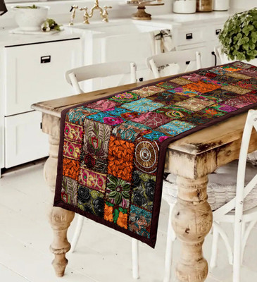 Ravaiyaa - Attitude Is Everything Brown 155 cm Table Runner(Cotton)