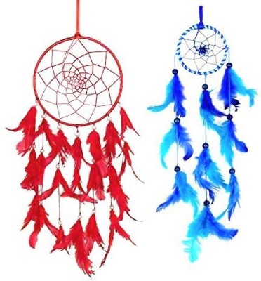 goldy traders Dream Catcher, Wall Hangings, Crafts, Home Décor, Balcony, Garden Feather Dream Catcher(17 inch, Red, Blue)