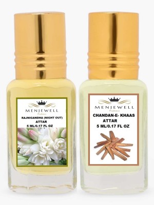 Menjewell Combo Pack Of 2PCs Attar(Rajnigandha 5ML,Chandan-E-Khaas 5ML)Attar Perfume Floral Attar(Sandalwood, Floral)