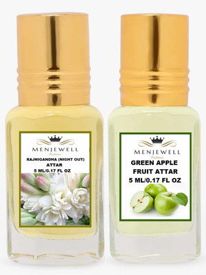 Menjewell Combo Pack Of 2PCs Attar(Rajnigandha 5ML,Green Apple 5ML)Attar Perfume Floral Attar(Floral, Fruity)