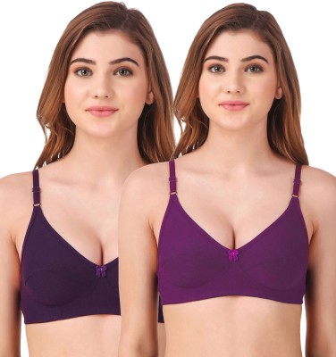 fasense Women T-Shirt Non Padded Bra(Purple, Brown)