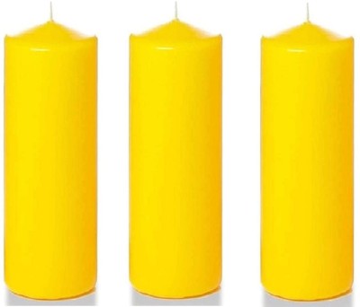 CHIKLIT ENTERPRISE Pack of 3 Pcs 2 Inch x 5 Inch Each Premium Yellow Pillar Unscented Pillar Candles (Pack of 3 Pcs) (2 Inch x 5 Inch Each) (Yellow Colour) Candle(Yellow, Pack of 3)
