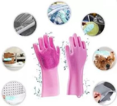 ABDEVIL Silicone Scrubbing Gloves, Non-Slip, Dishwashing and Pet Grooming, Magic Latex Gloves for Household Cleaning Great for Protecting Hands in Dish Washing Wet and Dry Glove(Free Size)