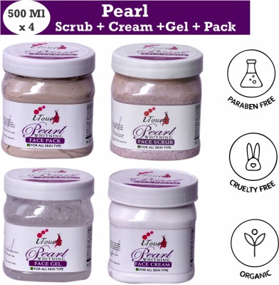 I TOUCH HERBAL Pearl Scrub 500 ml + Pearl Cream 500 ml + Pearl Gel 500 ml + Pearl Pack 500 ml - Pack Of 4 x 500 ml - Facial Kit Combo(4 Items in the set)