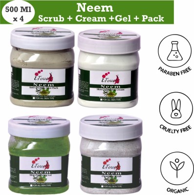 I TOUCH HERBAL Neem Scrub 500 ml + Neem Cream 500 ml + Neem Gel 500 ml + Neem Pack 500 ml - Pack Of 4 x 500 ml - Facial Kit Combo(4 Items in the set)