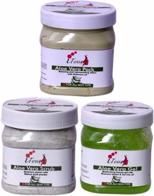 I TOUCH HERBAL Aloevera Scrub 500 ml + Pack 500 ml + Gel 500 ml ( Pack Of 3 x 500 ml ) - Facial Kit(3 Items in the set)