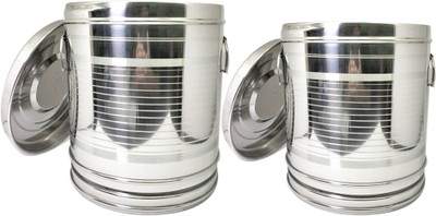 bartan hub Steel Grocery Container  - 20 L, 25 L(Pack of 2, Silver)