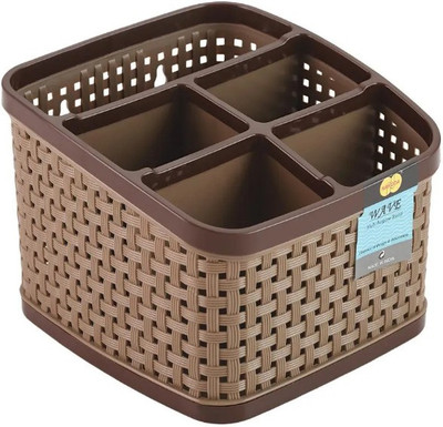 DATZO 5 Compartments Plastic Pen Stand, Mobile, Remote Stand and Table Organiser(Brown)