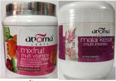 Aroma leafs MIX FRUIT MULTI VITAMINS MASSAGE CREAM ( 900 GRAMS) WITH MALAI KESAR MULTI INTENSE MASSAGE CREAM 500 G(1400 g)