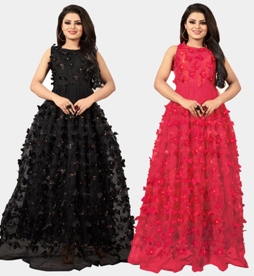 DECOFIN Flared/A-line Gown(Black, Red)