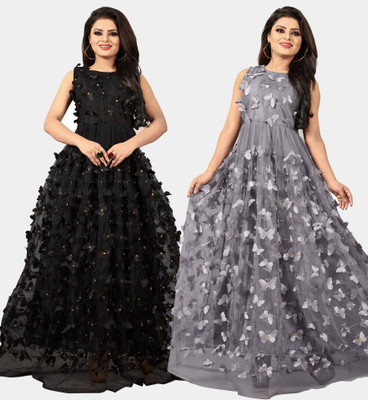 DECOFIN Flared/A-line Gown(Black, Grey)