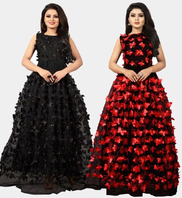 DECOFIN Flared/A-line Gown(Black, Red)