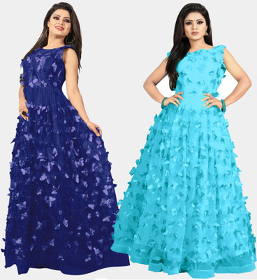 DECOFIN Flared/A-line Gown(Blue, Light Blue)