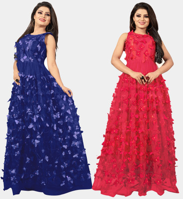 DECOFIN Flared/A-line Gown(Blue, Red)