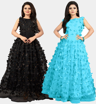 DECOFIN Flared/A-line Gown(Black, Light Blue)