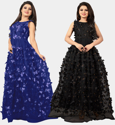 DECOFIN Flared/A-line Gown(Blue, Black)