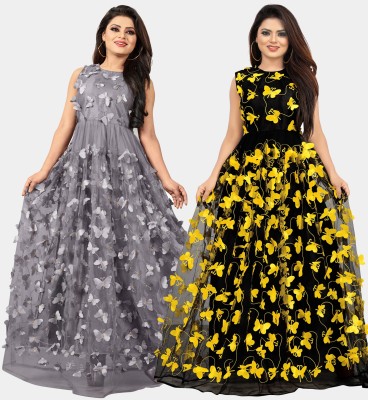 DECOFIN Flared/A-line Gown(Grey, Black, Yellow)