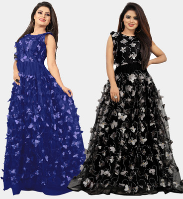 DECOFIN Flared/A-line Gown(Blue, Black)