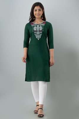 Radiksa Women Embroidered Straight Kurta(Dark Green)