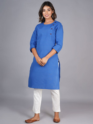 RANGAA NAWAAB Women Solid Straight Kurta(Blue)