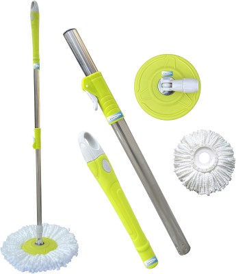 Livronic Mop 360 Degree Expandable Stainless Steel Stick Rod for Home Cleaning |Bucket Mop Rod Stick with Plate and 1 Microfiber Refill (Set of 1) Wet & Dry Mop(Yellow)