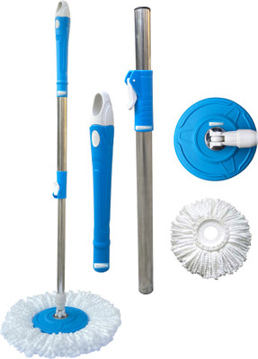 Livronic Rotating Spin Mop Stick Handle Rod Set with Head Along with Microfiber Refill Wet & Dry Mop(Blue)