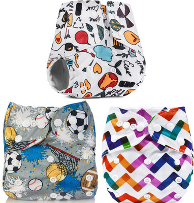 MOM'S PRIDE Printed Button Diaper Washable Baby Cloth Pocket Nappie Reusable, Waterproof, Adjustable Size for Infants(3 Diaper+ 3 Insert) MOM'S PRIDE Printed Button Diaper Washable Baby Cloth Pocket Nappie Reusable, Waterproof, Adjustable Size for Infants(3 Diaper+ 3 Insert)