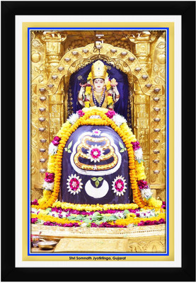 Braj Art Gallery Shri Somnath Jyotirlinga Gujarat Photo Frame Digital Reprint 19.5 inch x 13.5 inch Painting(With Frame)
