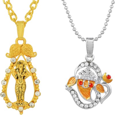RN Gold and Silver Plated Alloy CZ, Lord Ganesha, Ganesh ji with Om Combo Pendant Locket for Men and Women Gold-plated Cubic Zirconia Alloy Pendant