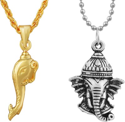 RN Gold and Antique Silver Plated Brass, Lord Ganesh ji face with Ganesha Trunk, Combo Pendant Locket for Men and Women Gold-plated Alloy Pendant